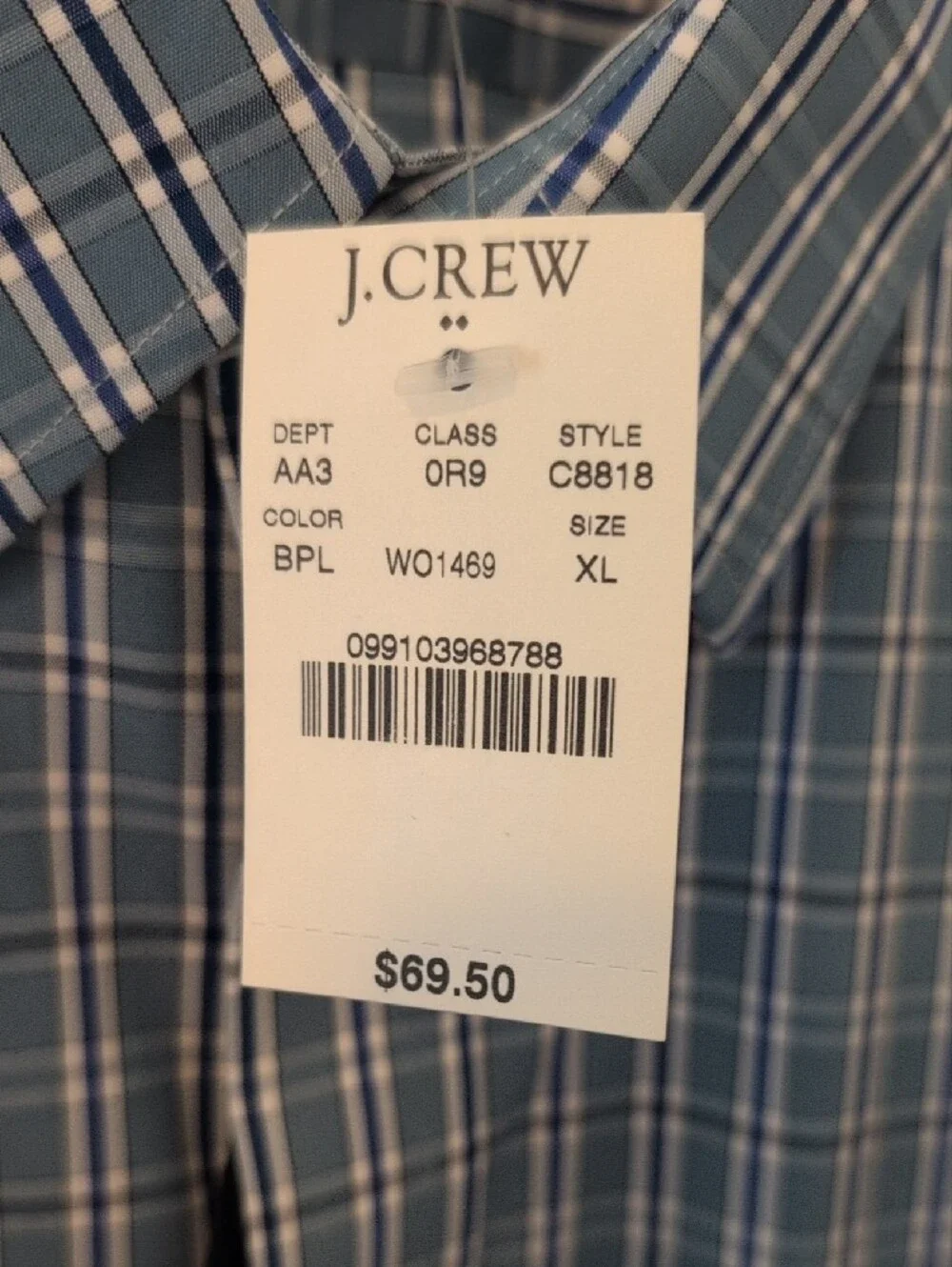 J CREW Factory Thompson Shirtings Blue Plaid Button Down Shirt Size XL 17 - 17.5